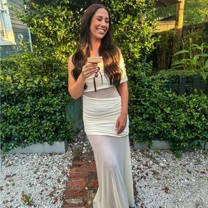 Meshki One Shoulder mesh maxi dress ivory size small